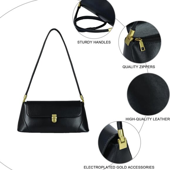 Women’s Vintage Leather Shoulder Bag Small Tote Purse with Buckle Closure - Picture 3 of 6